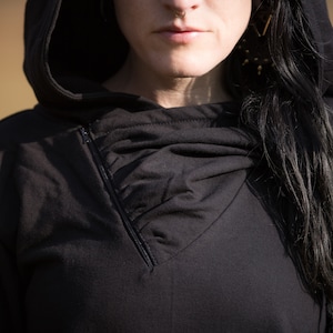 PULLOVER DRESS with large Hood and Pockets Secret Pocket black image 5