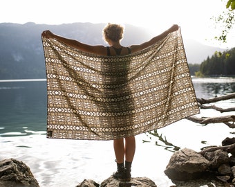 SARONG - PAREO - Festival Scarf, Wrap Around Cloth - with a snake pattern - beige, sand colored