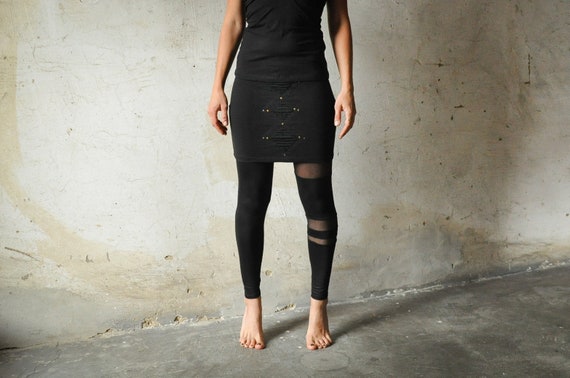 Elastic MINI SKIRT Stretch Skirt With Lace Elements Rivets Cuts Black Etsy Canada