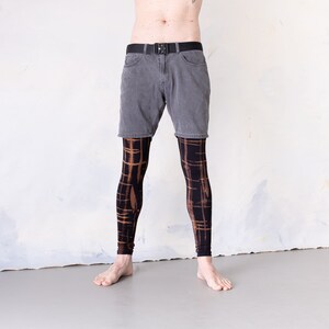 Leggings mit punky Kritzi-Kratzi Muster Siebdruck, Batik, Tie-Dye unisex braun-orange-apricot Bild 6