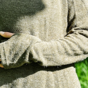 KNITTED COAT Between-Seasons Coat with Large Hood, Thumbholes and Pockets olive green image 6