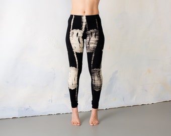 LEGGINGS mit abstrakten Batikmuster - Garage, Grunge - Batik Leggings, Tie-Dye Leggings- unisex - schwarz-grau-beige