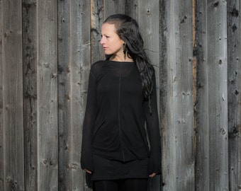 TRANSLUCENT SHIRT - Long Sleeve Shirt - with Visible Seams - black