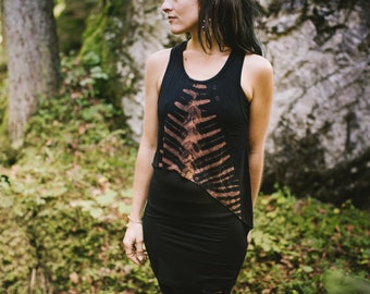 RACERBACK TANK TOP - with abstract Bone Pattern - Batik, Tie-Dye - black-apricot-lilac