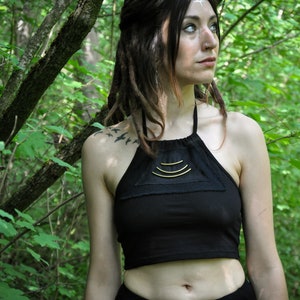 NECKHOLDER CROP TOP, Belly Top, Half Top - with Brass Details - black