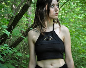 NECKHOLDER CROP TOP, Belly Top, Half Top - with Brass Details - black