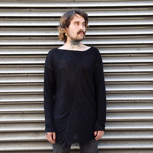 ASYMMETRIC SHIRT - Long Sleeve Shirt - Translucent - with Visible Seams - black