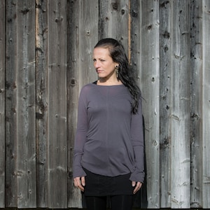 TRANSLUCENT SHIRT - Long Sleeve Shirt - with Visible Seams - lavender-gray