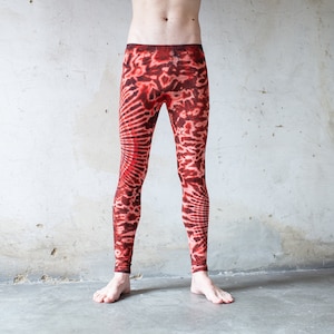 LEGGINGS mit abstraktem Blumenmuster Batik, Schnurbatik, Knüpfbatik, Tie-Dye unisex flashy red, hochrot Bild 7