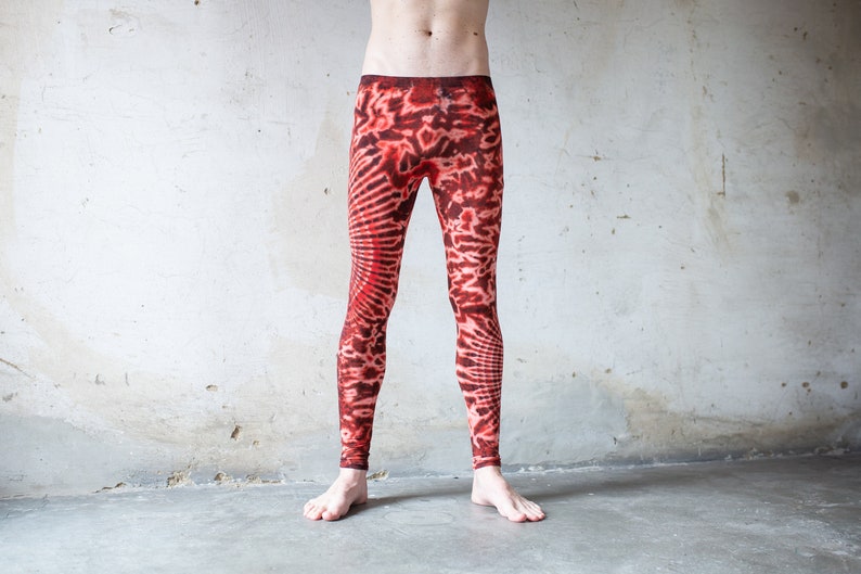 LEGGINGS mit abstraktem Blumenmuster Batik, Schnurbatik, Knüpfbatik, Tie-Dye unisex flashy red, hochrot Bild 7