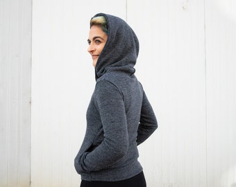 Giacca Zipper con zip diagonale, fori per i pollici e ampio cappuccio - grigio