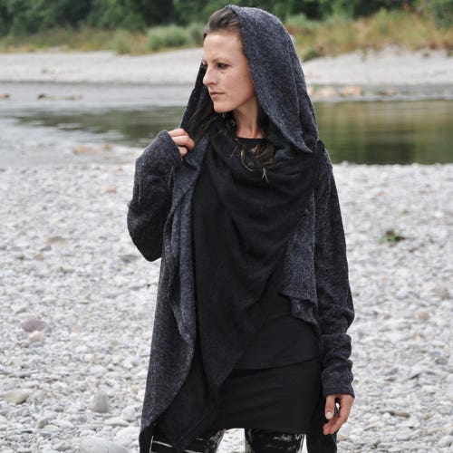 CARDIGAN TWO-PLY Wrap Jacket With Large Hood and Thumbholes - Etsy