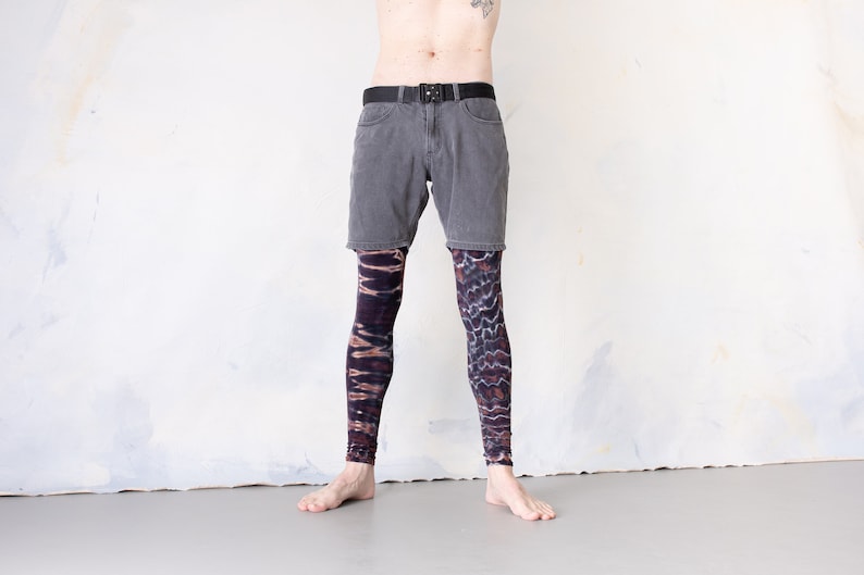 LEGGINGS mit Tiger und Leopardenoptik Akrobatik, Yoga, Acroyoga Batik, Schnurbatik, Knüpfbatik, Tie-Dye unisex braun-blaugrau Bild 8