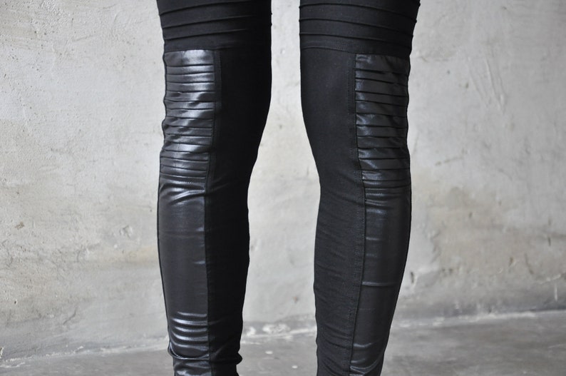 LEGGINGS mit Kunstleder und Nähten Dystopie, Postapokalypse, Cyberpunk schwarz Bild 5