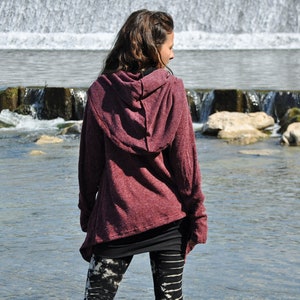 CARDIGAN TWO-PLY Wrap Jacket with Large Hood and Thumbholes mahogany-black image 4