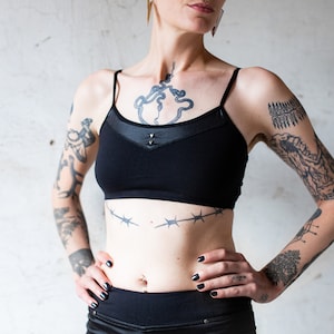 BRA TOP with Brass Triangles and Cut-Out - Bralette, Bustier, Yoga Top - black