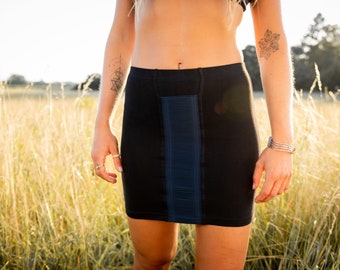 MINI SKIRT - Stretch Skirt with Pleated Fabric and Beads - Psy Trance, Punk, Cyberpunk - black-petrol