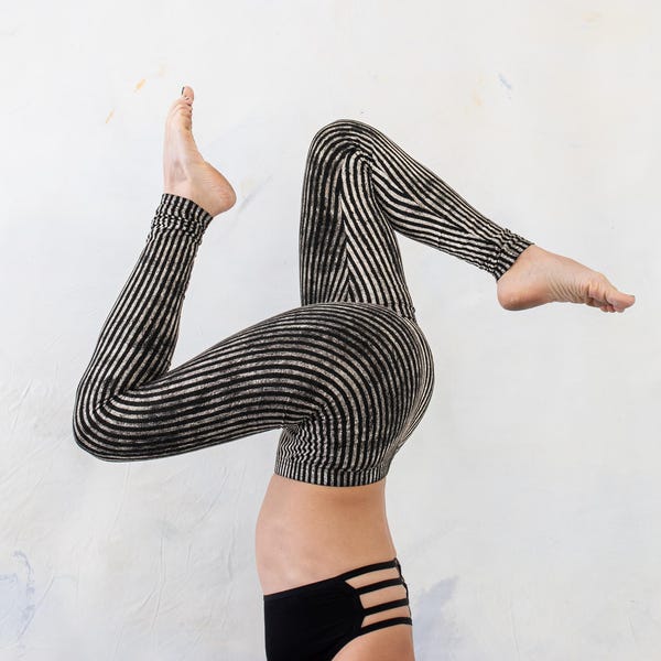 Randiga LEGGINGS - cirkus, akrobatik, yoga, akroyoga - unisex - svart-beige-grå
