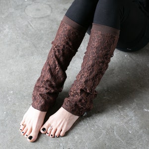 Light-Weighted Leg Warmers - Boot Socks, Boot Cuffs with Floral Lace - brown