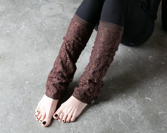 Light-Weighted Leg Warmers - Boot Socks, Boot Cuffs with Floral Lace - brown