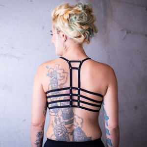 BLACK STRING BRA - with Rivets - Bra Top, Bralette, Bustier, Sports Bra, Yoga Top - black