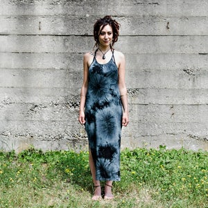 LONG DRESS, Maxi Dress with Racerback and Rivets - Batik, Tie-Dye - anthracite-black, smoky gray