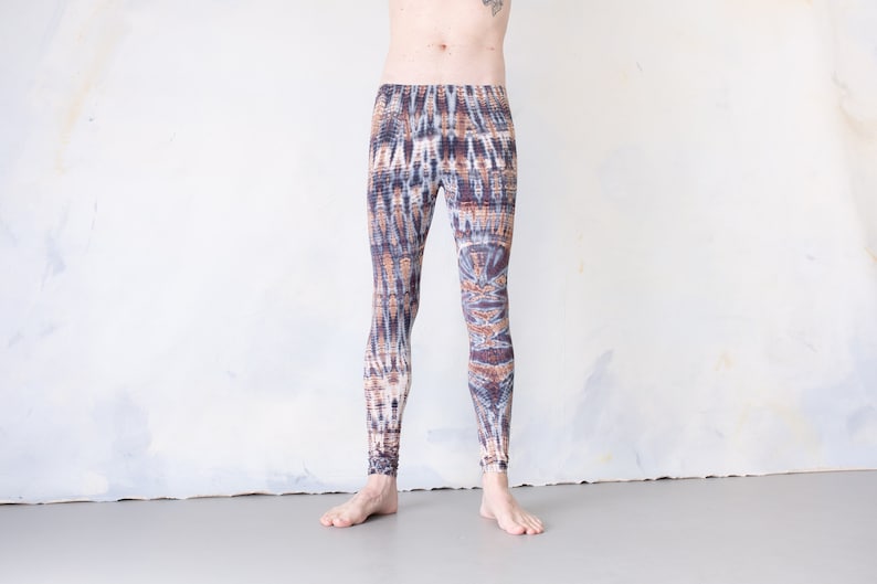 LEGGINGS mit abstrakten Rauten Batik, Schnurbatik, Knüpfbatik, Tie-Dye unisex schwarz-weiß-braun Bild 8