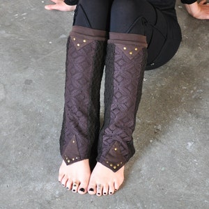 LEG WARMERS, Boot Cuffs, Boot Socks with Rivets - brown