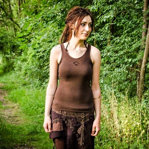 Racerback, CUT-OUT TOP - with Lace and Brass Beads - brown
