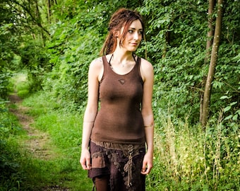 Racerback, TOP RECORTADO - con encaje y cuentas de latón - marrón