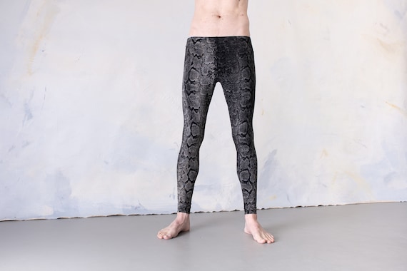 LEGGINGS With Abstract Snake Pattern Screen Printing Unisex  Black-gray-beige 