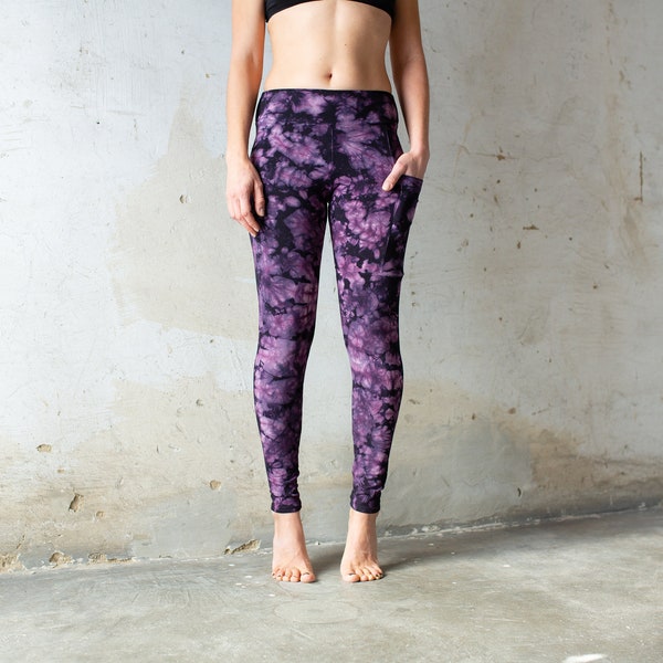 YOGA LEGGINGS - Leggings with Pocket - Batik, Tie-Dye - dark purple-pink