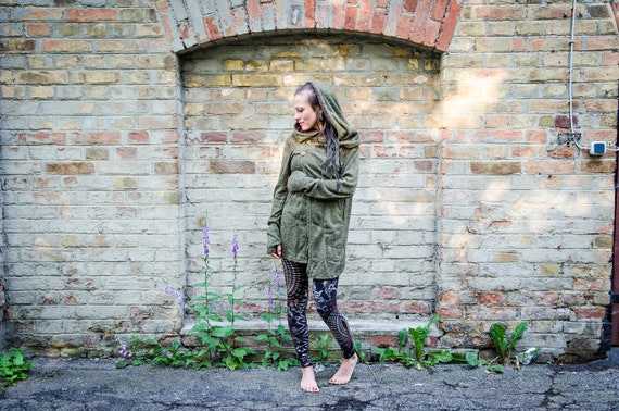 CARDIGAN With Pockets Wrap Jacket With Large Hood Thumbholes and Pockets Olive Green brown Etsy Ireland