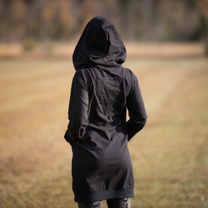 PULLOVER DRESS with large Hood and Pockets Secret Pocket black zdjęcie 2