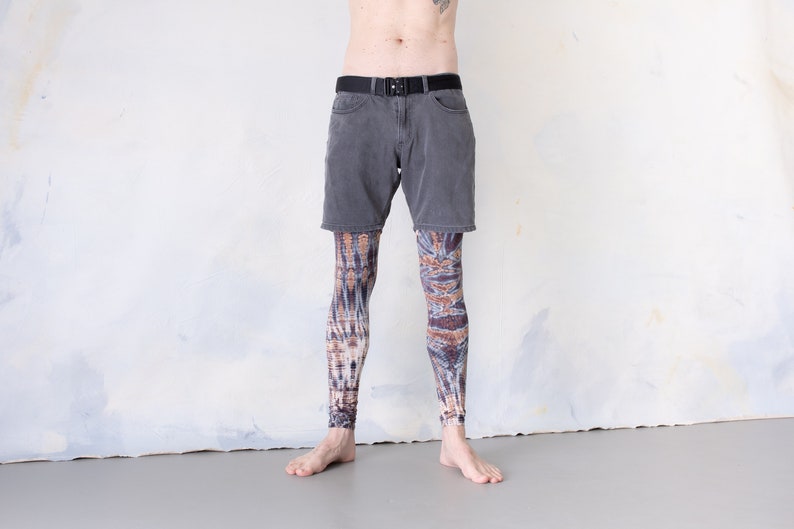 LEGGINGS mit abstrakten Rauten Batik, Schnurbatik, Knüpfbatik, Tie-Dye unisex schwarz-weiß-braun Bild 7