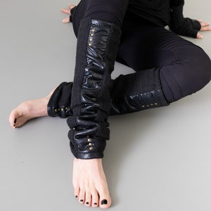 POIGNETS DE JAMBE avec tissu brillant et rivets Psytrance, Cyberpunk noir image 7