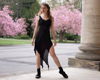 DRESS with BEADS - asymmetrical - black