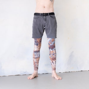 LEGGINGS mit abstrakten Rauten Batik, Schnurbatik, Knüpfbatik, Tie-Dye unisex beigebraun-lichtblau Bild 5