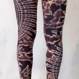 LEGGINGS with an abstract floral Pattern Batik, Tie-Dye unisex beige-brown-jeansblue image 4