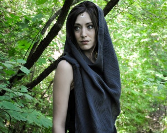 Poncho, Hood, Scarf ~ Asymmetrical Cut, with Long Pointy Ends ~ gray