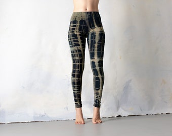 Leggings with Punky Scribble Pattern - Screen Printing, Tie-Dye - unisex - blue-green-beige