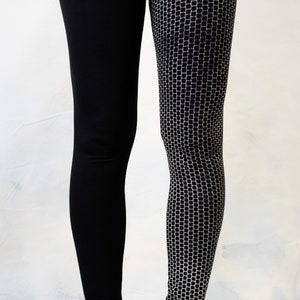 LEGGINGS abstract Bricks unisex asymmetric black-beige image 4