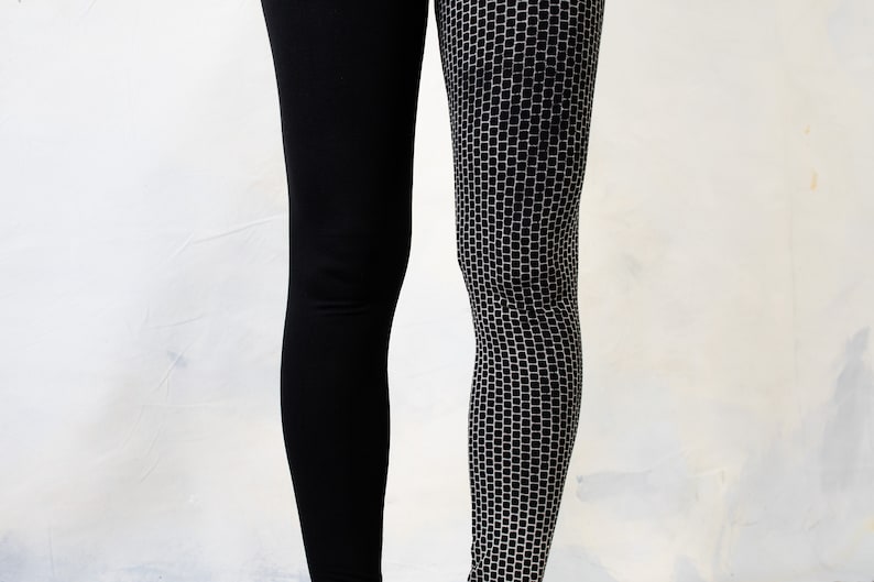 LEGGINGS abstract Bricks unisex asymmetric black-beige image 4