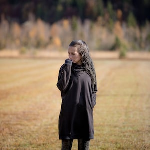 PULLOVER DRESS with large Hood and Pockets Secret Pocket black zdjęcie 4