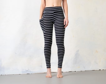 LEGGINGS met gestreept patroon en zak - legging gestreept - zwartgrijs