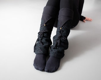 Warmly Lined Leg Warmers, Boot Cuffs with DEFECT - black