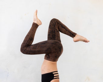 LEGGINGS Striped - Acrobatics, Yoga, Acroyoga - unisex - black-apricot