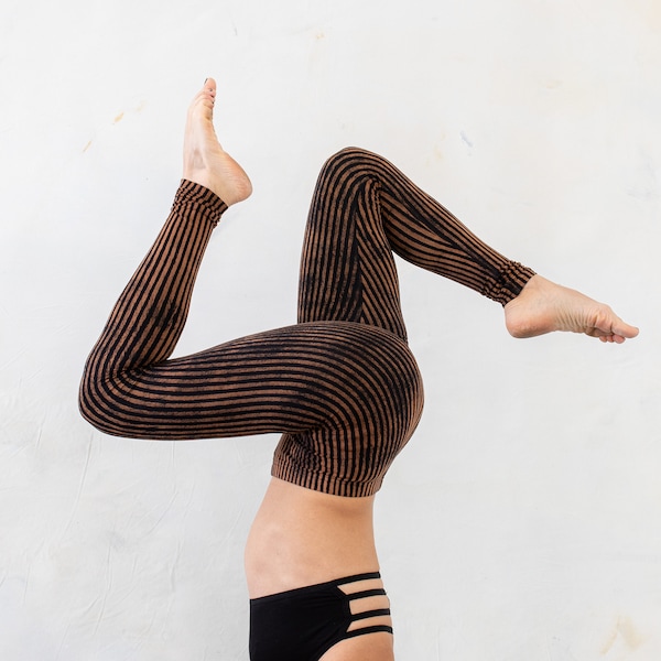 LEGGINGS gestreift - Zirkus, Akrobatik, Yoga, Acroyoga- unisex - schwarz-apricot