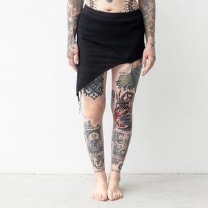 Asymmetrical MINI SKIRT / Stretch Skirt / Pointed Skirt with Net and Cut-Out Elements - black