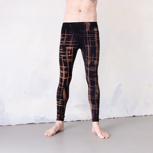 Leggings mit punky Kritzi-Kratzi Muster Siebdruck, Batik, Tie-Dye unisex braun-orange-apricot Bild 7